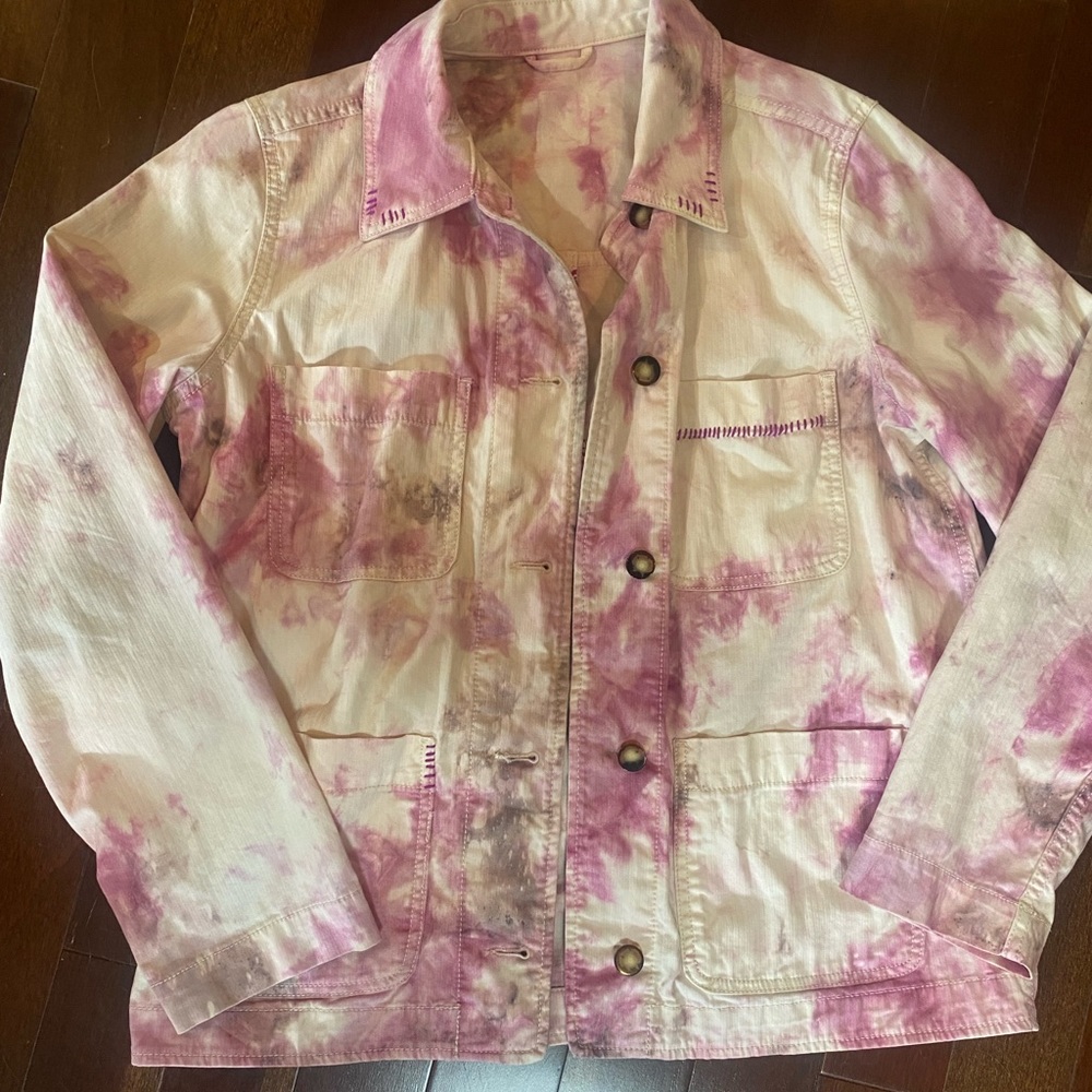 Custom tie dye pink and white jacket w embroidery